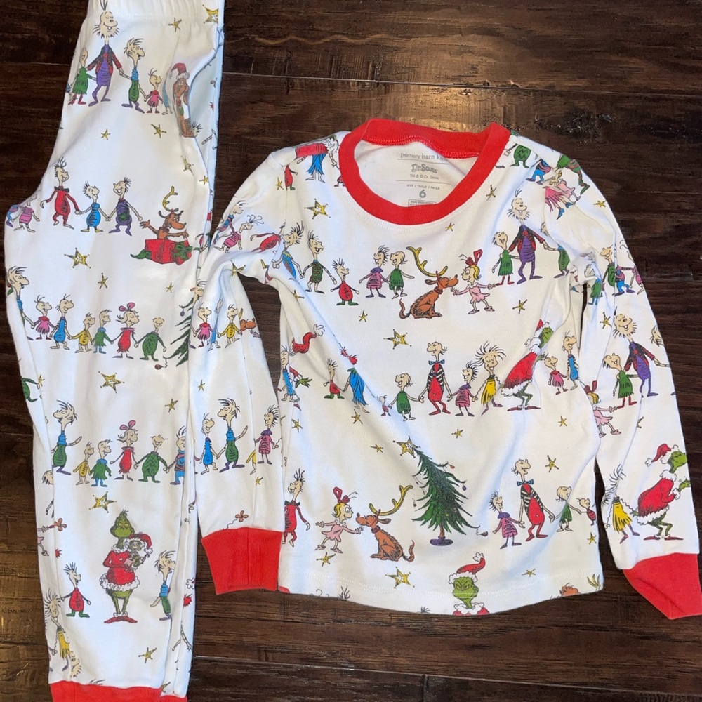 Dr. Seuss Kids Pajamas - White with Red Trim